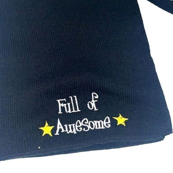 Winter Hat Beanie and Scarf Set Knit Black “Full of Awesome” - Picture 3 of 5